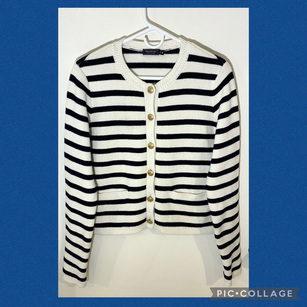 Vineyard Vines Black and White Striped Button Cardigan